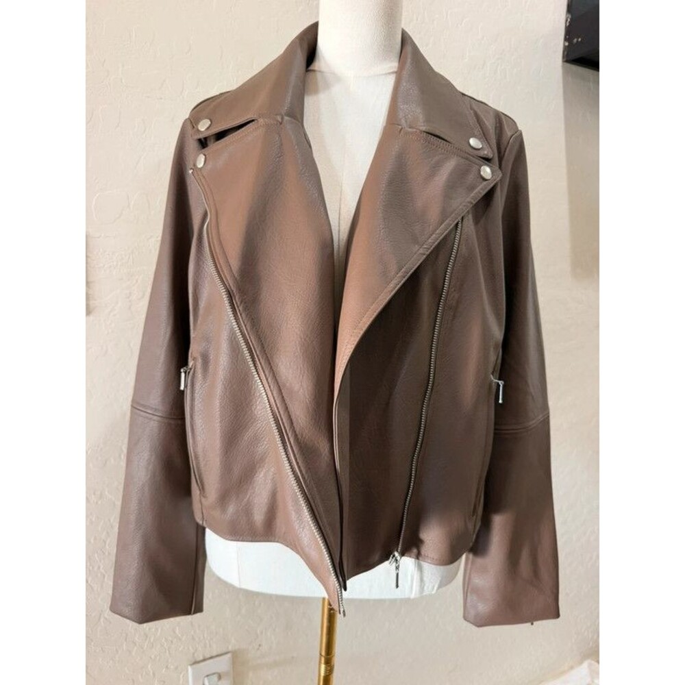 Bagatelle Collection XL Taupe Brown Faux Leather Moto Biker Jacket